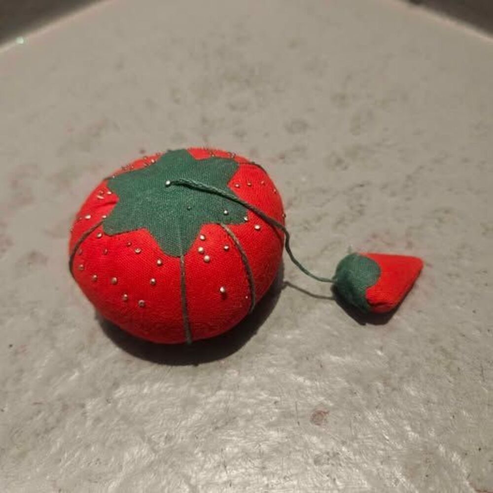 Vintage Tomato Pincushion with Strawberry Emery